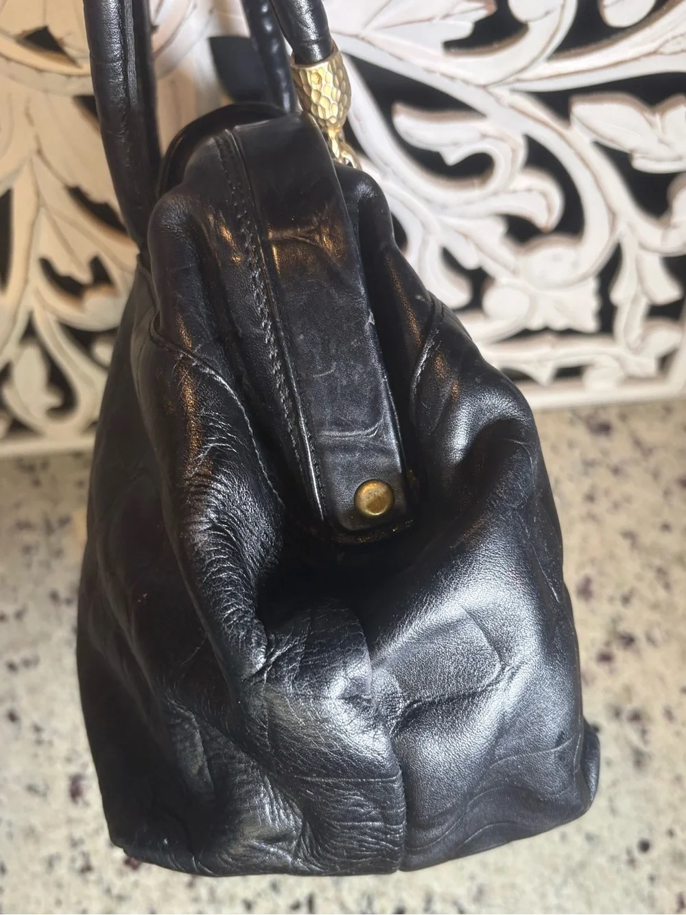 Peruzzi VTG Black Croc-Embossed Leather Satchel Handbag Made in Florence Italy